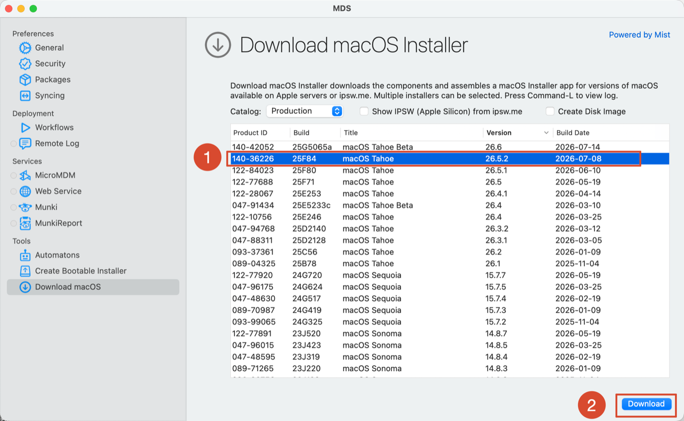 MDS Download macOS 界面